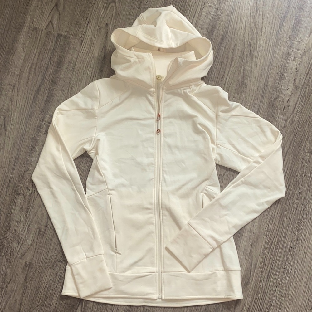 Workout zip-up, full zip jacket, think material